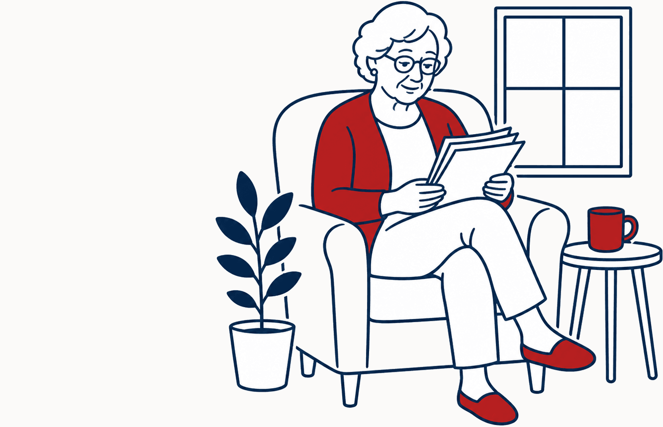 A homeowner reading through her options at home